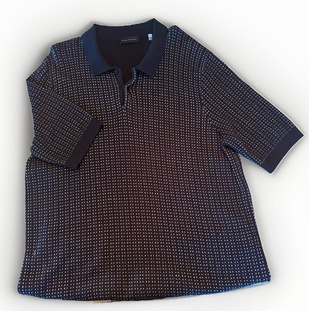 Elie Tahari Mens Big & Tall Short Sleeve Knit Polo Shirt Sz XLT Black/White